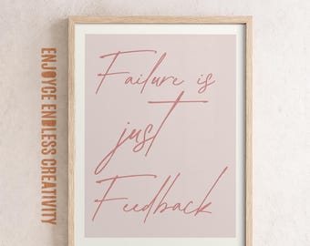 Feminine Growth Mindset Quote – Failure Is Just Feedback – Empowering Self-Development Wall Art – Pink Affirmation Print – Instant Download