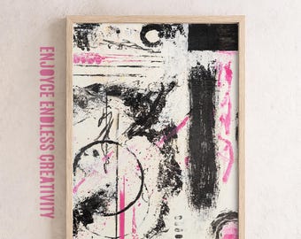 Expressive Pink & Black Abstract Wall Art – Bold Minimalist Poster – Printable Art for Modern Interiors – Instant Download - Feminine