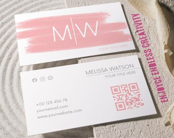 Elegant Initial Business Card Template – Personalized Monogram – Feminine Soft Pink Design - Canva Editable Branding Card – Instant Download