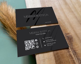 Modèle de carte de visite modifiable noir frais carte de visite minimaliste moderne, imprimable et numérique - nouvelle collection - téléchargement immédiat