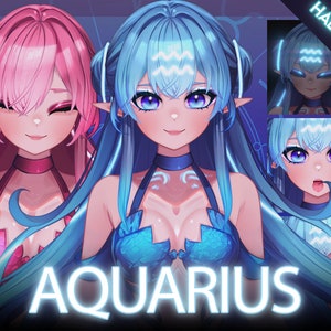 Semi Customizable Live2d Vtuber Model! Aquarius the Zodiac Vtuber (Ready to Use) -  |Half Body| Vtuber Model