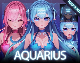 Semi Anpassbares Live2D Vtuber Modell! Aquarius das Sternzeichen Vtuber (Ready to Use) - |Halbkörper| Vtuber Modell