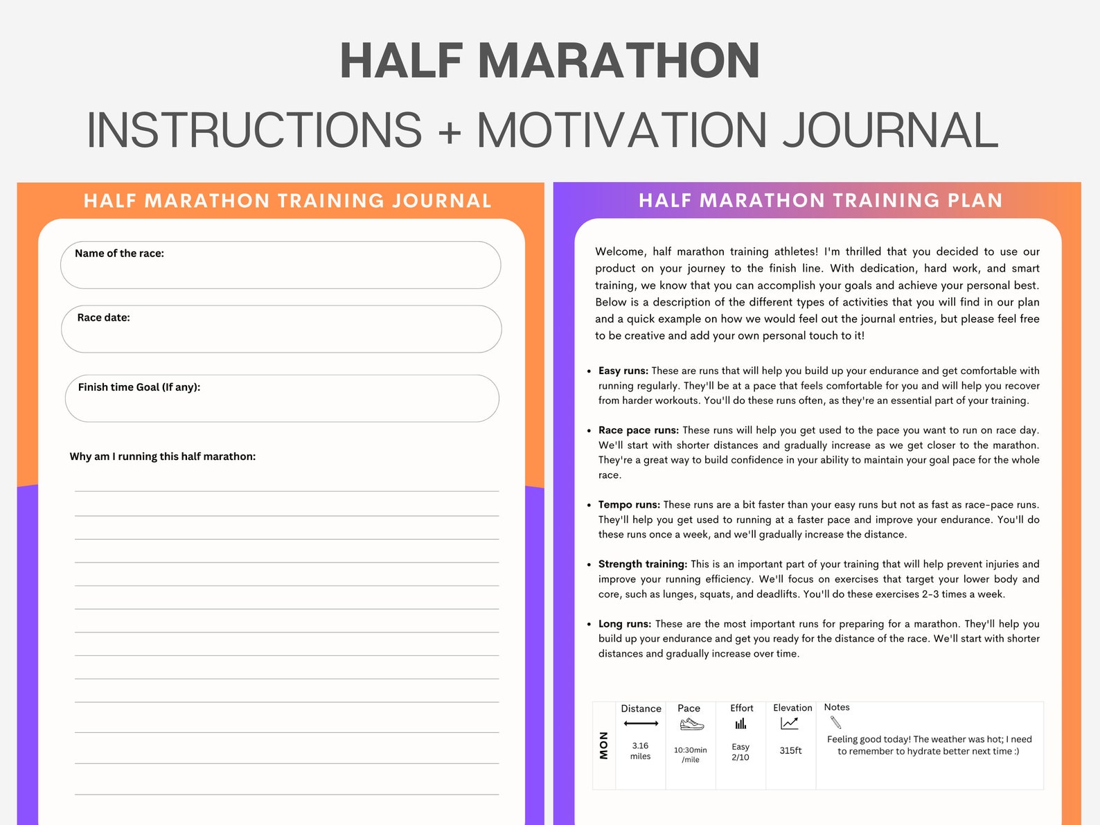 12 Week Half Marathon Training Plan and Running Journal - Achieve Your ...