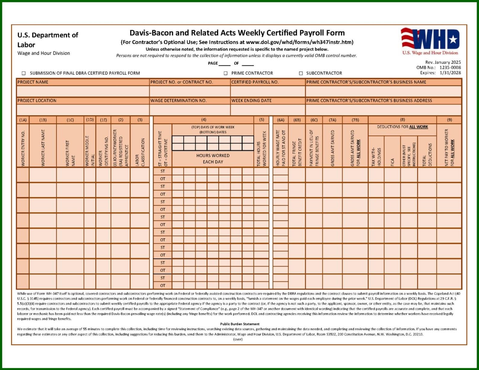 348 Lod Form Automated WH-347/348 Davis-bacon EXCEL Payroll Template With 167 ...