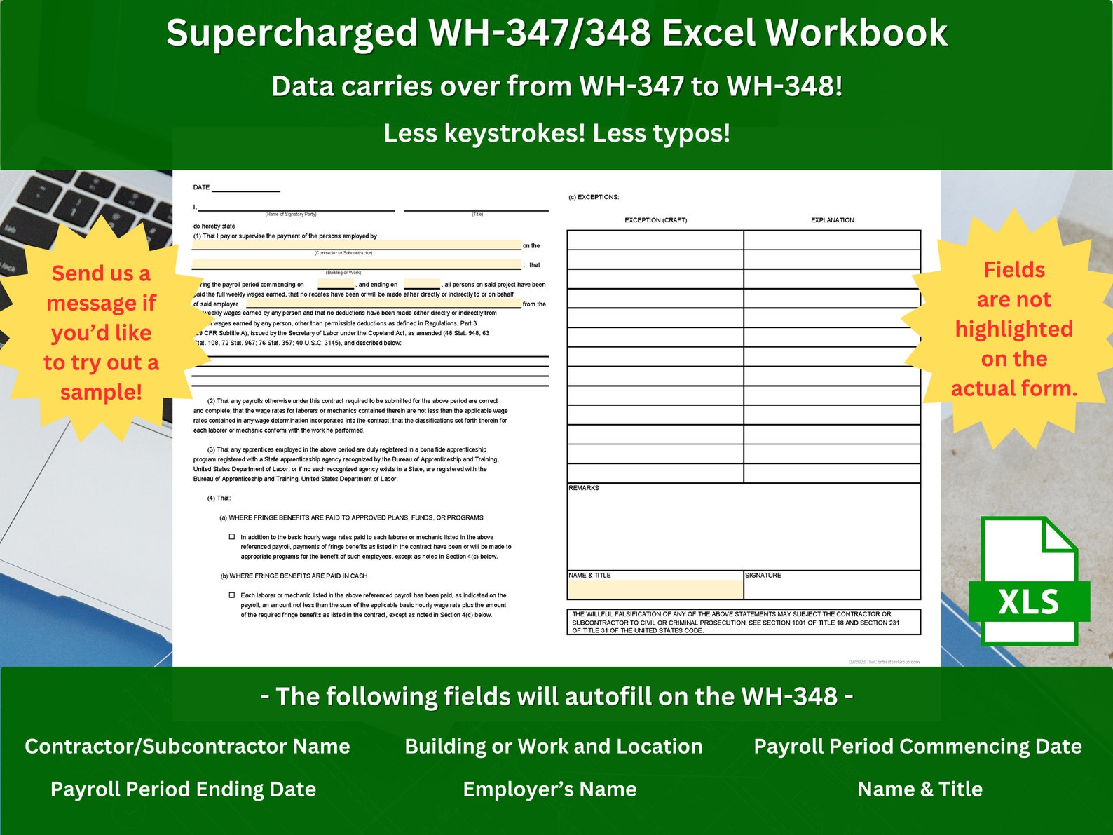 348 Lod Form WH-347 & WH-348 Federal Certified Payroll Forms - 164 Autofill Fields ...