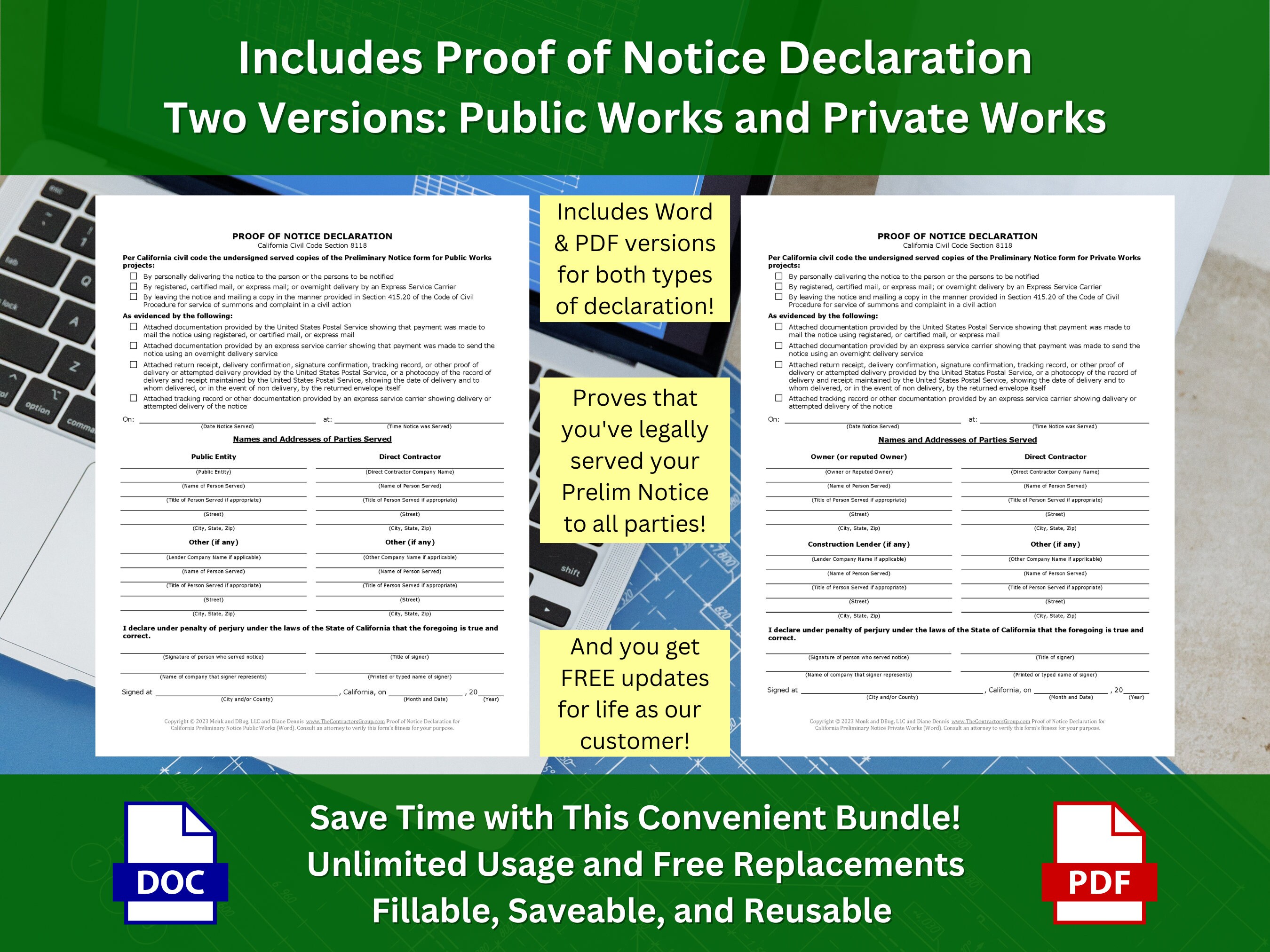 California Preliminary Notice for Private Works Form AND Public Works