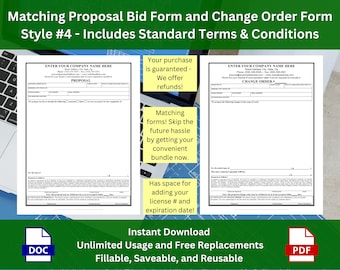 Construction Proposal and Change Order Form Template – Style #4 (WORD & PDF)