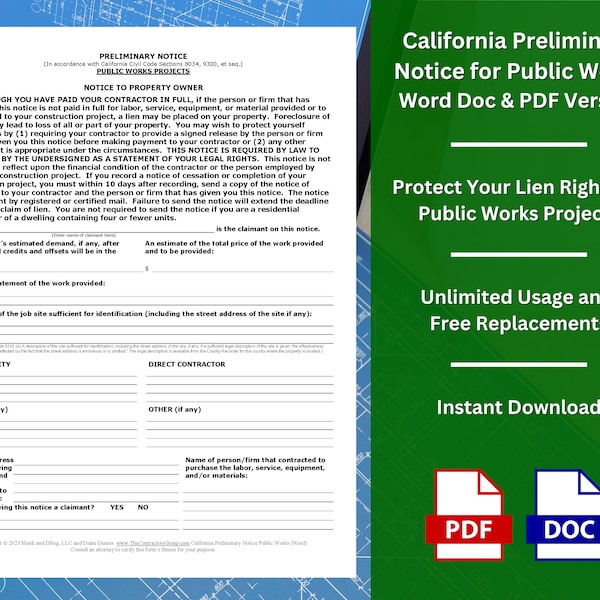 Pre Project Forms Preliminary Notice - Etsy