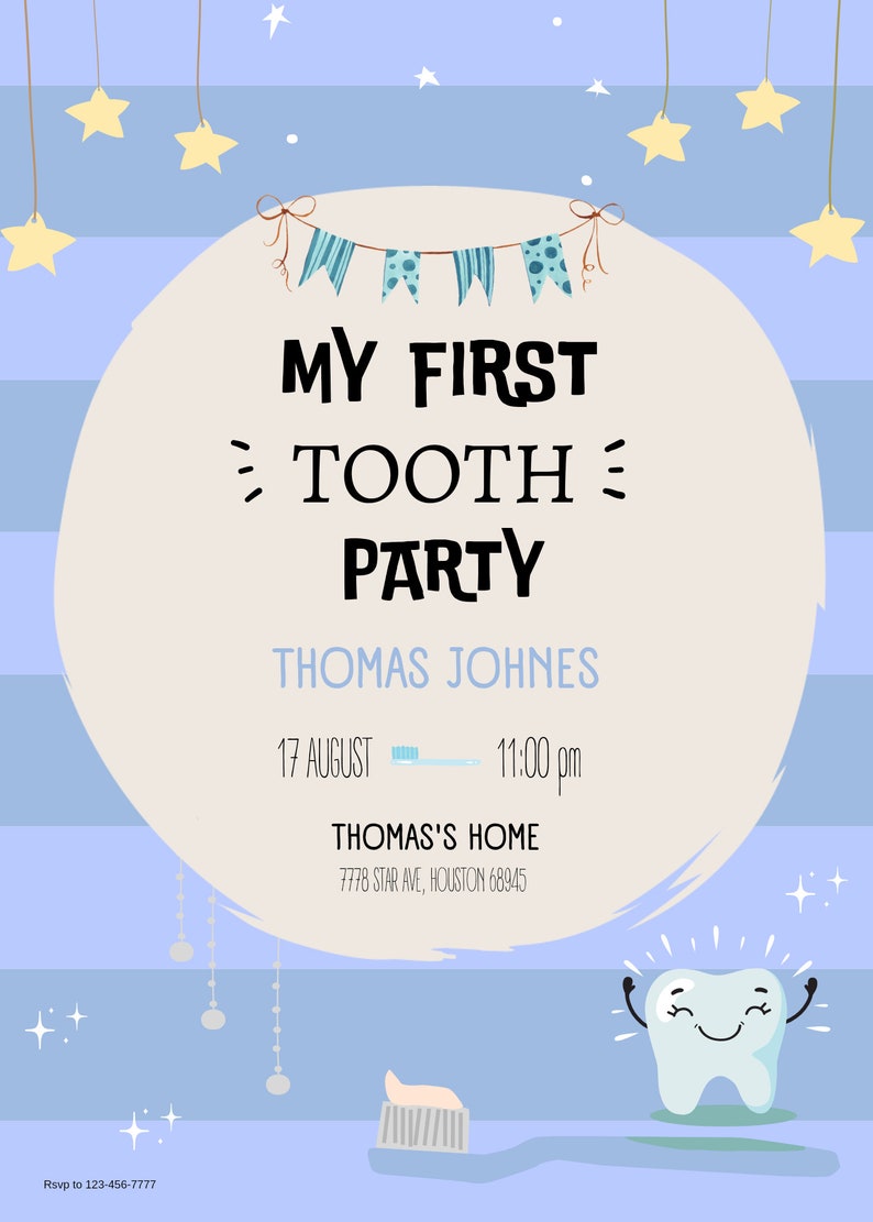 First Tooth Boy Party Invitation