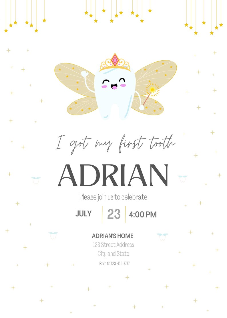 First Tooth Party Invitation, Tooth Fairy Party Invitation, Editable ...