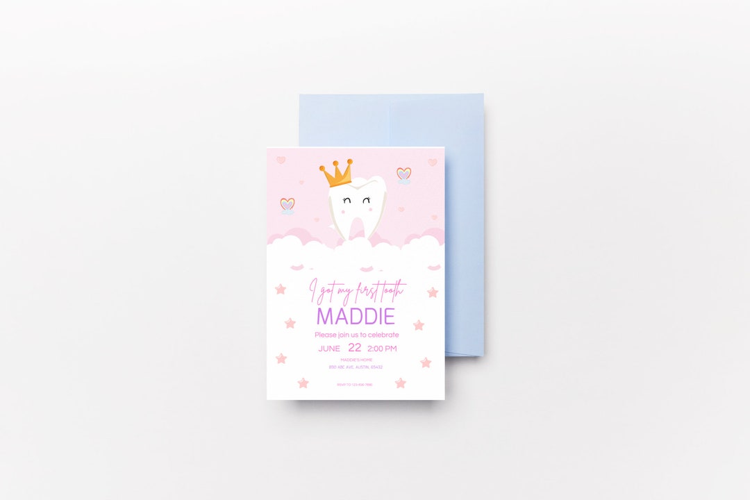 First Tooth Party Invitation,pink Party Invitation,editable Printable ...