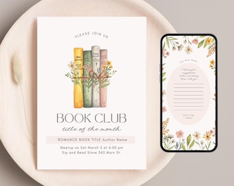 Editable Book Club Invitation Template for Canva (Digital Download)