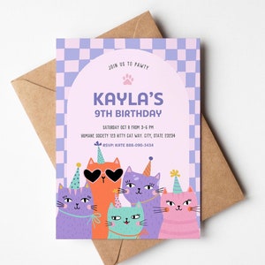 Editable Kitty Cat Birthday Invitation: Canva Template (Digital Download