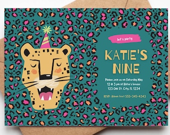 Cheetah Birthday Party Invitation: Animal Print, Girls Evite (Canva Printable)