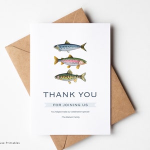 Tarjeta de agradecimiento de cumpleaños de pesca con mosca para Canva, agradecimiento de cumpleaños de pesca, tarjeta de agradecimiento de pesca editable, descarga instantánea