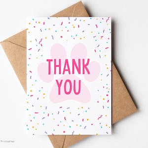 Carte de remerciement Kitty Cat pour toile, Merci d'anniversaire pour chat pour enfants, carte de remerciement modifiable, téléchargement immédiat