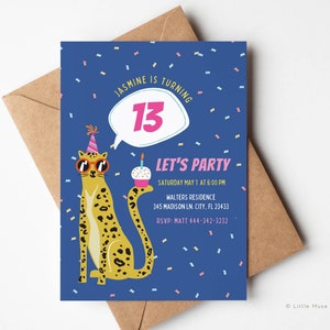 Cheetah Birthday Party Invitation for Canva,  Editable teen birthday invite, animal print Party invite, Leopard Birthday Invite