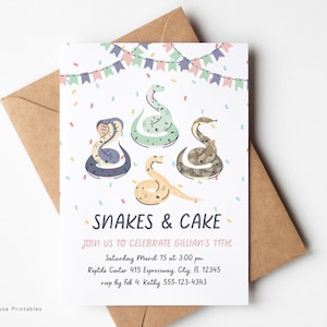 Girls Reptile Party Invitation, PRINTABLE snake themed invite, Snake Reptile Birthday Theme, Cute Creepy Crawly Invitation, Digital Download