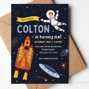 Space themed Birthday Invitation for CANVA, EDITABLE Kids galaxy Party Invitation, boys Astronaut birthday party Invite, Instant Download