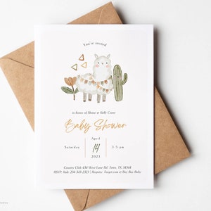 Adoption shower invitation digital download -  llama Baby Shower Invite and thank you for Canva - Gender Neutral Baby Shower Invite