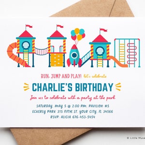 Playground Birthday Invitation for canva, EDITABLE Kids Park Party Invitation Template, Outdoor Birthday Invite, Instant Download