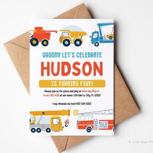 Voertuig verjaardagsuitnodiging voor CANVA, BEWERKBARE jongens vrachtwagen uitnodiging voor feest, transport, jongens voertuig verjaardag uitnodigen, Instant Download