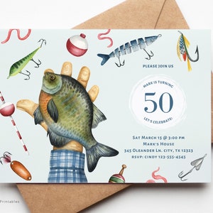 Invito di compleanno per ragazzi a tema pesca a mosca: invito modificabile (download digitale)