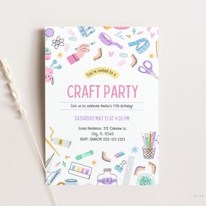 Girls Craft Party Invitation: Editable Birthday Evite (digital Download ...