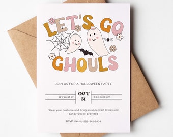 Halloween Costume Party Invitation: Retro Ghouls Design (Digital Download)