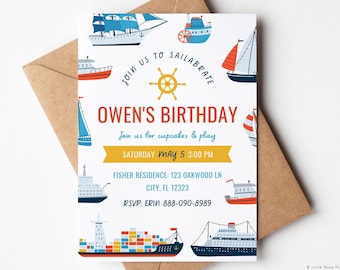 Nautical Birthday Invitation Template: Ships & Boats (Digital Download)