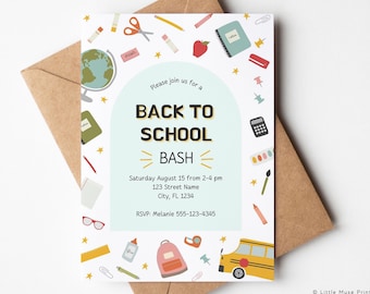 Back to School Party Invitation for Canva - Printable Back to School Bash Invitation - Editable Party Invitation Instant Download Printable
