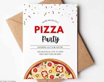 Pizza Party Invitation: Editable Kids Birthday Template (Digital Download)