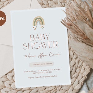 Rainbow Baby shower invitation téléchargement numérique - Boho Baby Shower Invite et merci pour Canva - Gender Neutral Baby Shower Invite