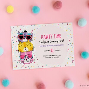 Kitty Cat Birthday Party Invitation for Canva,  Editable cat lover birthday invite, Cute Cat Birthday Party INSTANT DOWNLOAD, kitten party