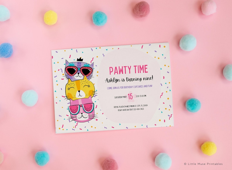 Kitty Cat Birthday Party Invitation for Canva,  Editable cat lover birthday invite, Cute Cat Birthday Party INSTANT DOWNLOAD, kitten party