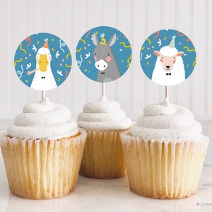 Printable Animal Party Cupcake Topper Template, Party Animals Cupcake Toppers, INSTANT DOWNLOAD