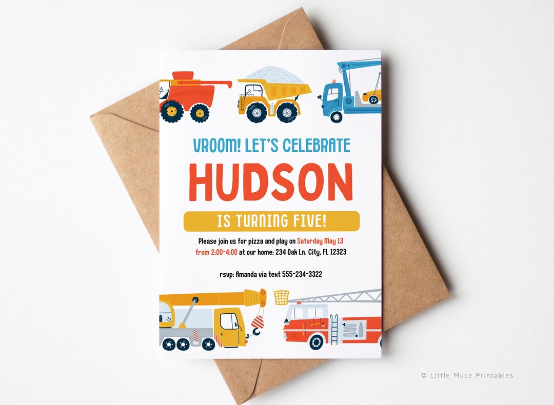 Vehicle Birthday Invitation for CANVA, EDITABLE Boys Truck Party