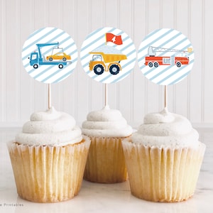 Truck and Car cupcake toppers, Truck Birthday cupcake toppers for Canva, Cars cupcake toppers, Editable Digital Template, INSTANT DOWNLOAD