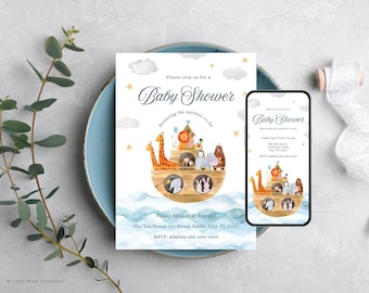 Noah's Ark Baby Shower Invitation Template: Editable Canva Invite (Digital)