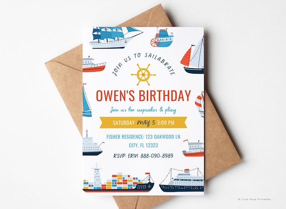 Nautical Birthday Invitation Template: Ships & Boats (Digital Download)