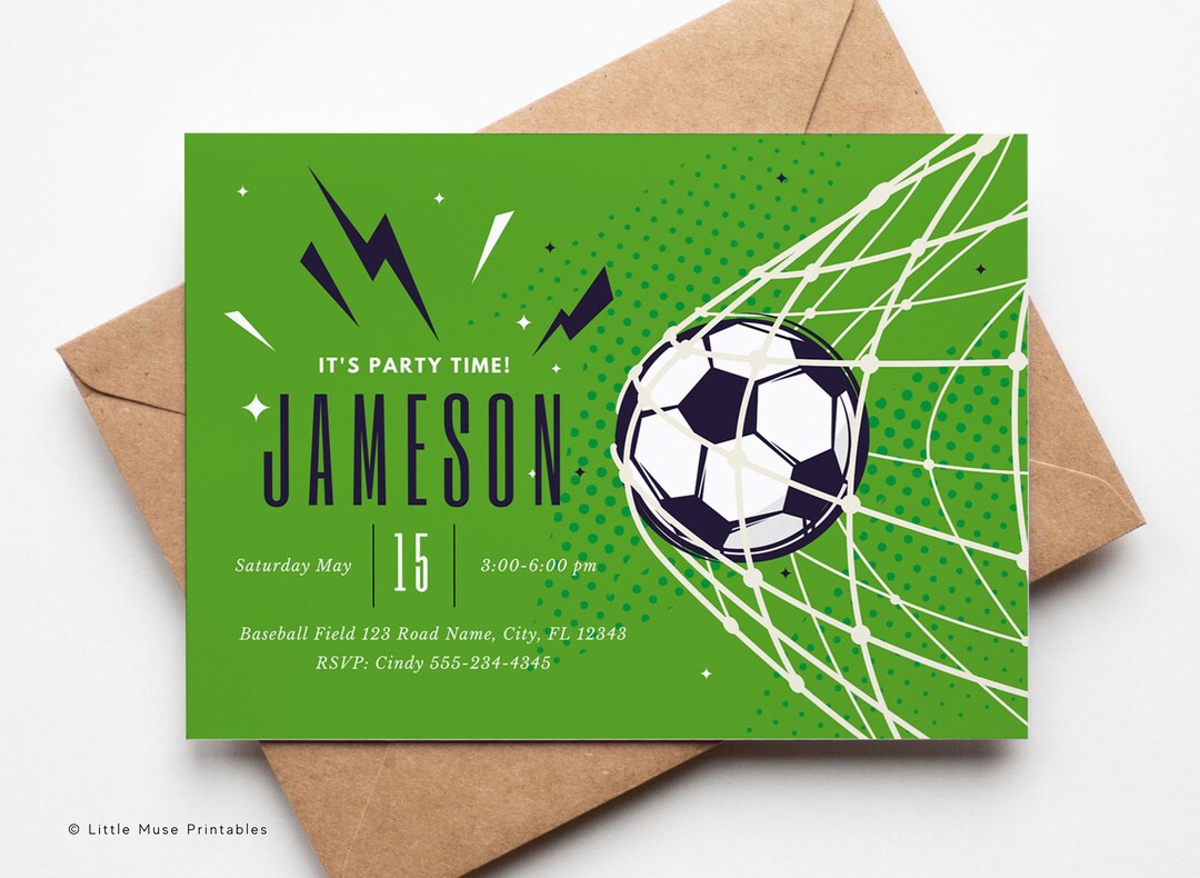 Soccer Birthday Invitation for Canva, Futbol Invitation, Soccer Party