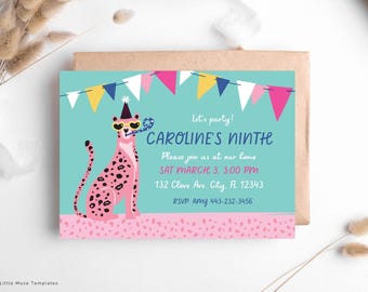 Kids Cheetah Birthday Party Invitation: Pink Leopard Template (Digital Download)