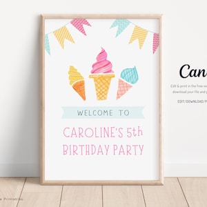 Editable Ice Cream Birthday Welcome Sign, Printable Ice Cream Themed ...