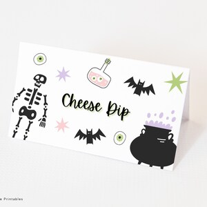 Halloween Party Food Tent for Canva,  Cute Halloween Party Theme, Printable place holder sign, editable table tent, instant download