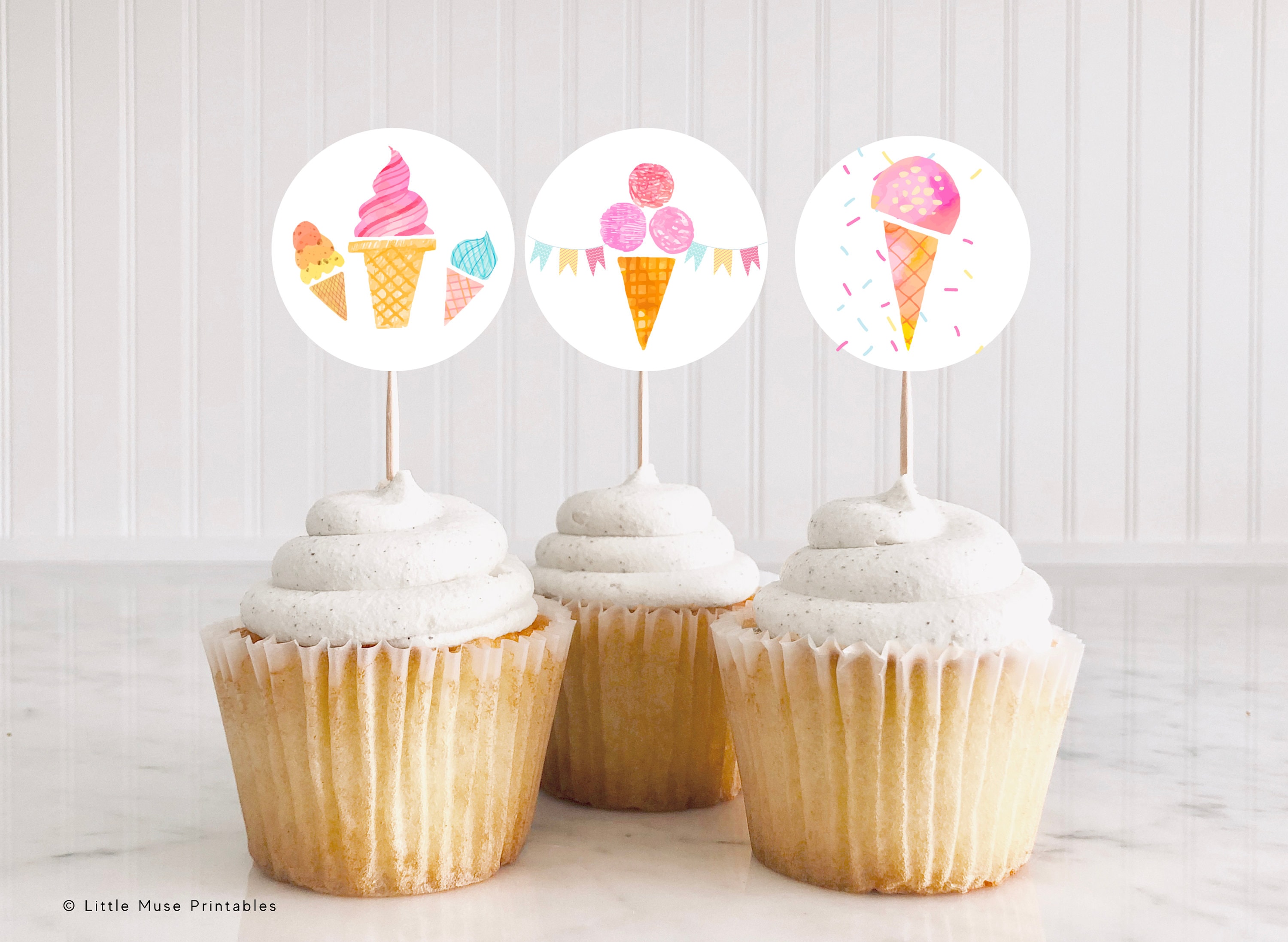 Ice Cream Cupcake Toppers Ice Cream Party Cupcake Toppers Etsy