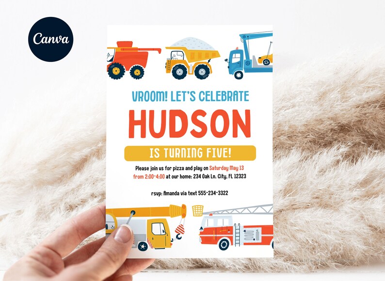Vehicle Birthday Invitation for CANVA, EDITABLE Boys Truck Party