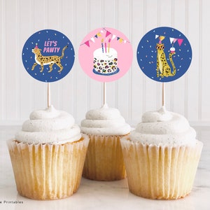 Printable Cheetah cupcake topper template for Canva,  Editable leopard cupcake toppers, animal print Party cupcake toppers  INSTANT DOWNLOAD