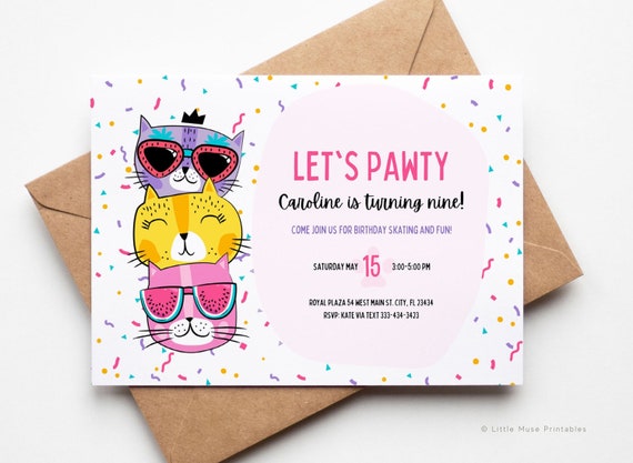 Kitty Cat Birthday Party Invitation: Editable Canva Template (Digital Download