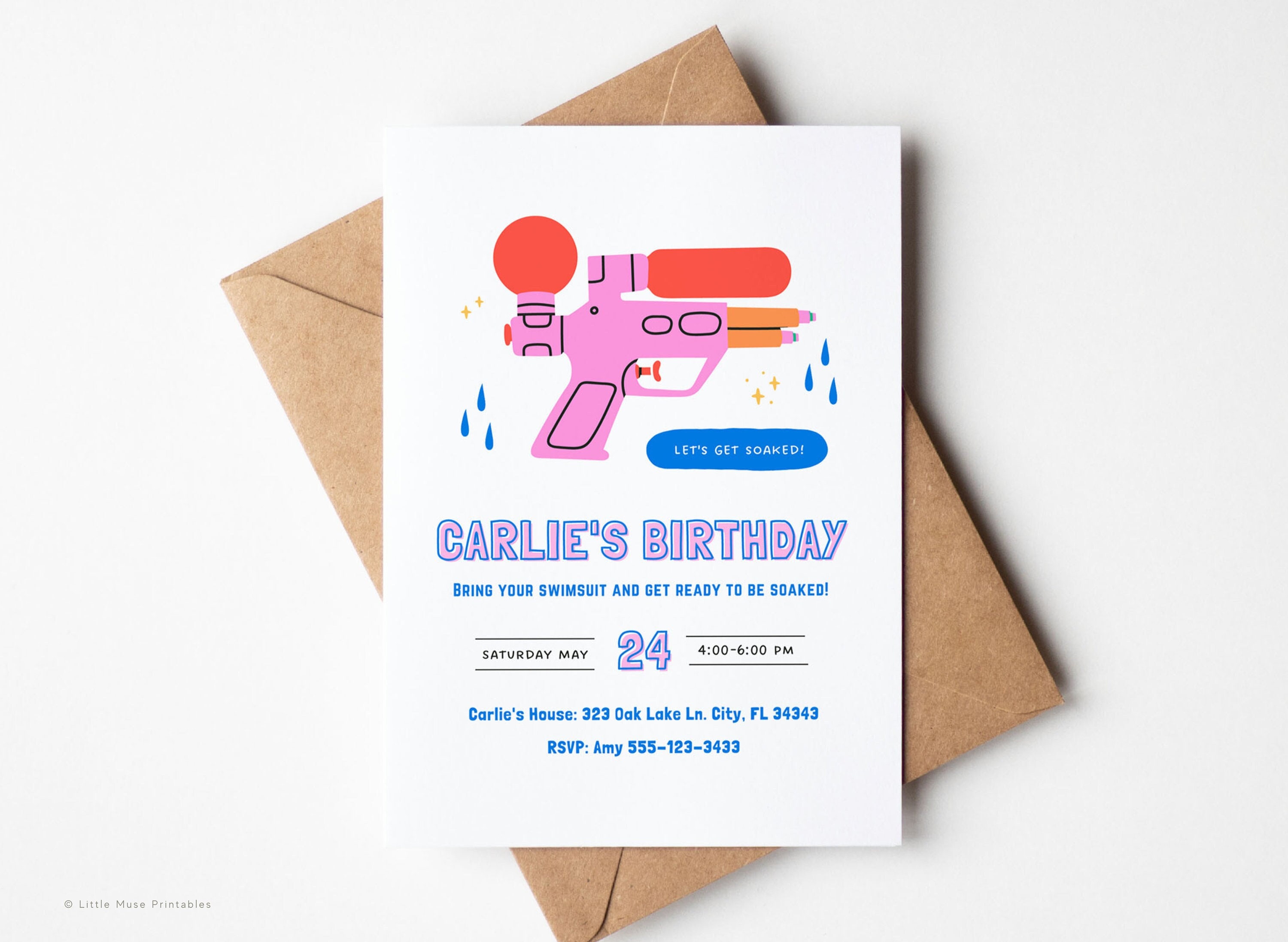 Water fight birthday Party Invitation for Canva,  Editable water gun party invite, Super Soaker Water Party invite INSTANT DOWNLOAD