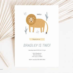 Invitation d'anniversaire de lion pour Canva - Invitation d'anniversaire de garçons imprimable pour Canva - Invitation d'anniversaire d'enfants modernes modifiables